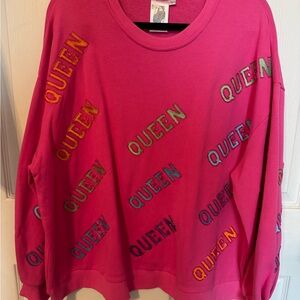 QUEEN OF SPARKLES Pink Sweatshirt with Multicolor Embroidery